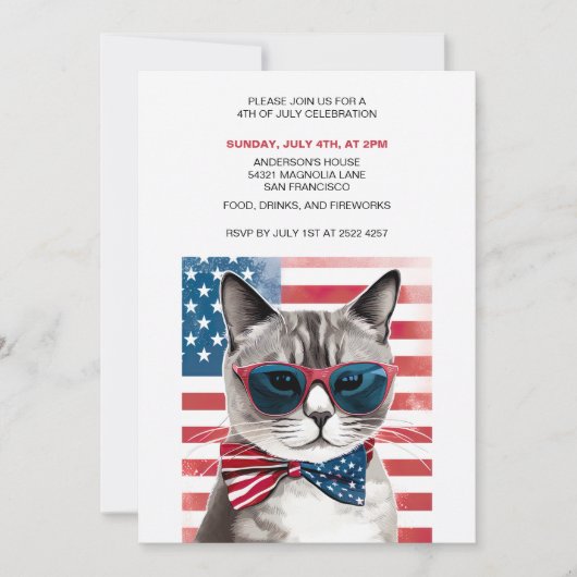 Chat patriotique 4 juillet invitations (Devant)