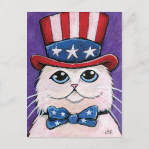 Chat Patriotique Blanc Perse Carte postale 4 jui