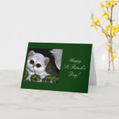 CHAT PERSAN BLANC - CARTE DE LA SAINT-PATRICK (Fleur jaune)
