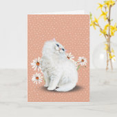 chat perse blanc avec marguerite Carte (Fleur jaune)