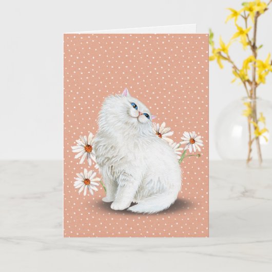 chat perse blanc avec marguerite Carte (Fleur jaune)
