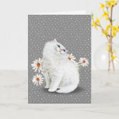 chat perse blanc avec marguerite Carte (Fleur jaune)