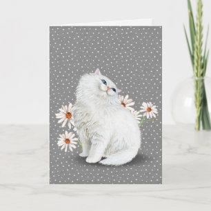 chat perse blanc avec marguerite Carte