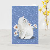 chat perse blanc avec marguerite Carte (Fleur jaune)