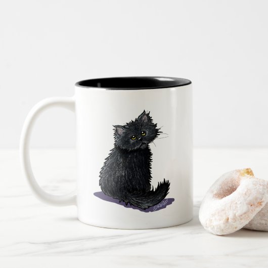 Chat Perse Noir Mug à café à deux tons (Avec donut)