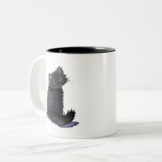 Chat Perse Noir Mug à café à deux tons (Devant gauche)