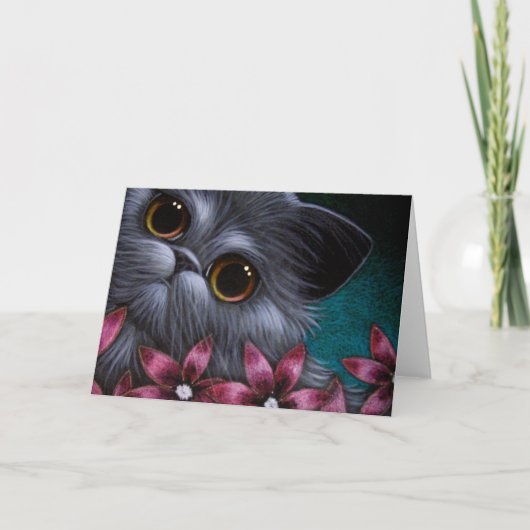 CHAT PERSIEN - Carte de PERSONNALISER FLEURS ROSES (Devant)