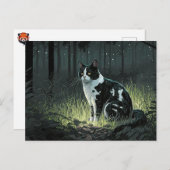 Chat Piebald noir et blanc dans la carte postale d (Devant / Derrière)