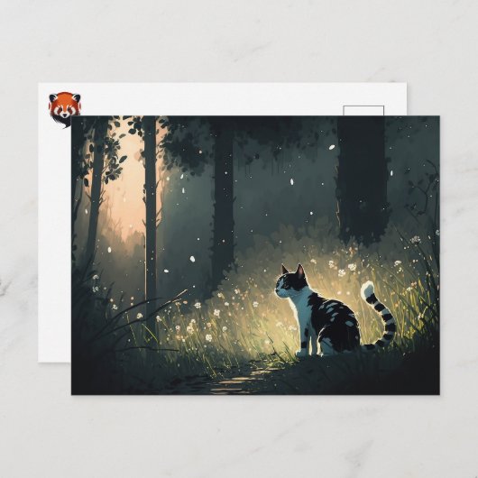 Chat Piebald noir et blanc dans la carte postale d (Devant / Derrière)