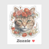 Chat portant des fleurs sur sa tête Sticker Valent (Feuille)