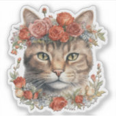 Chat portant des fleurs sur sa tête Sticker Valent (Devant)
