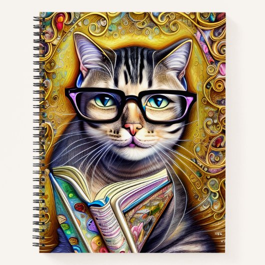 Chat portant des lunettes tenant un livre d'art (Devant)