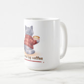 Chat "Propulsé par le Café" Tenant Une Tasse de Ca (Devant droit)