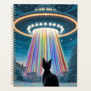 Chat psychédélique et ovnis Art amusant de l'enl