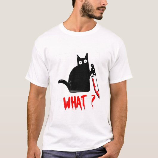 Chat Quoi ? Chat noir meurtrier avec t-shirt coute (Devant)