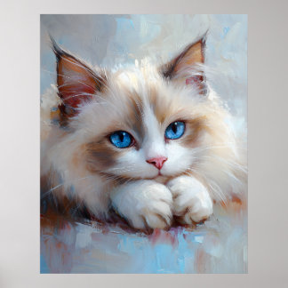 Chat Ragdoll Douce – Impression d'Art Pastel Doux