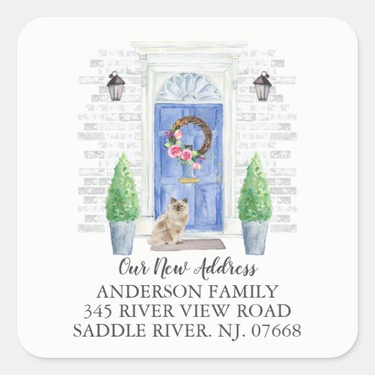 Chat Ragdoll Porte Bleue Nouvelle Adresse Sticker (Devant)