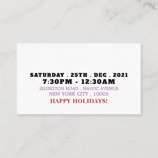 Chat Renne, Invitation Billet de Fête de Noël (Dos)