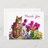 Chat rétro à Tulip Garden Merci Carte postale (Devant / Derrière)