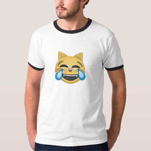 Chat riant le T-shirt pleurant dur d'Emoji (Devant)