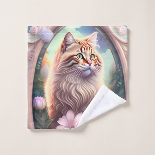Chat romantique avec des fleurs (Gant de toilette)