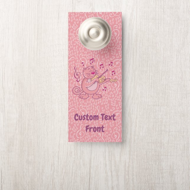 Chat rose avec Affichette de porte violon (Sur le bouton)