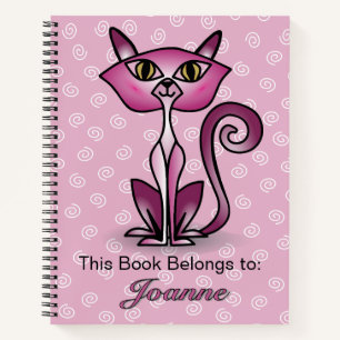 Chat rose avec Carnet Arrière - plan blanc