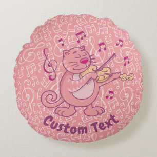 Chat rose avec Coussin rond violon