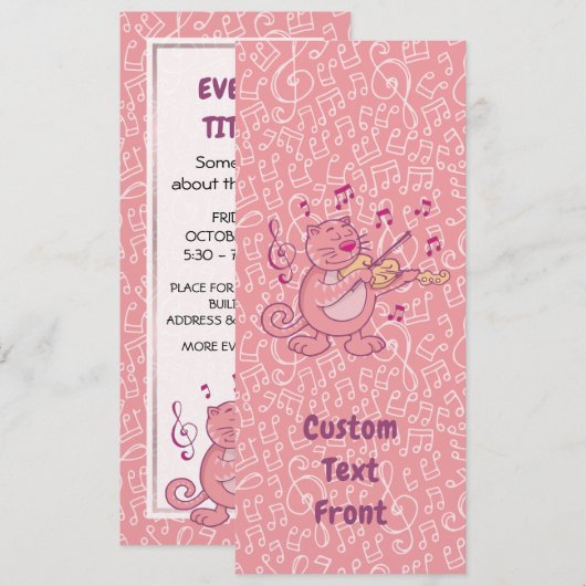 Chat rose avec invitation violon (Devant / Derrière)