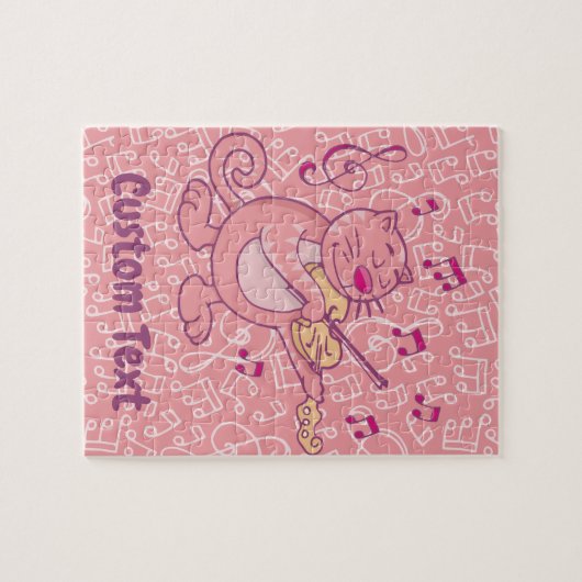 Chat rose avec puzzle violon (Horizontal)