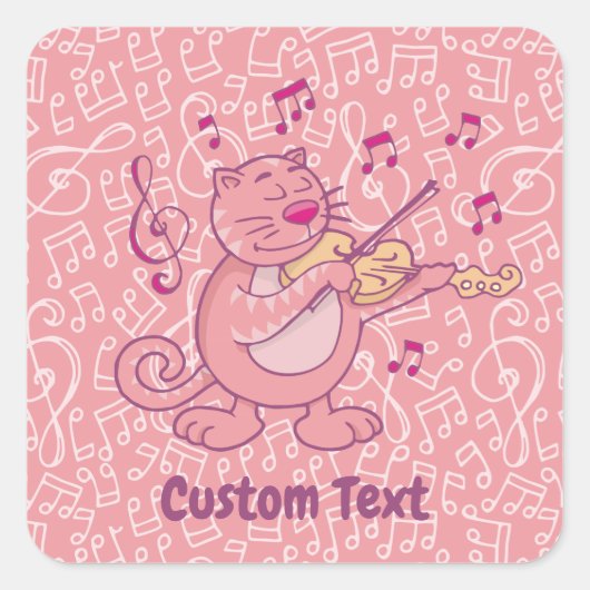 Chat rose avec Sticker Carré violon