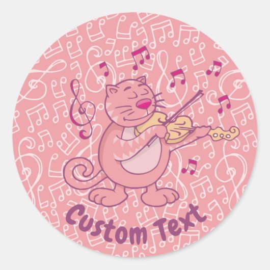 Chat rose avec Sticker rond classique violon (Devant)