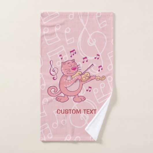 Chat rose avec Violon (Serviette à main)