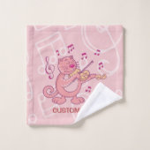 Chat rose avec Violon (Gant de toilette)