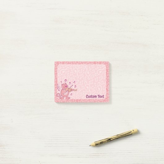 Chat rose avec Violon Post-it Notes (Sur un bureau)