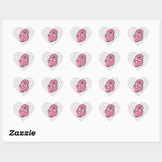 Chat rose Monogramme "C" Stickers Coeur (Feuille)