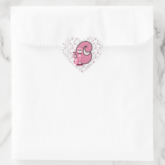Chat rose Monogramme "C" Stickers Coeur (Sac)