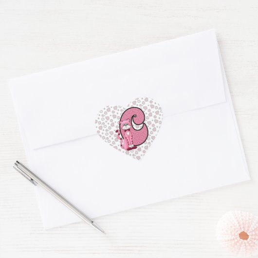 Chat rose Monogramme "C" Stickers Coeur (Enveloppe)