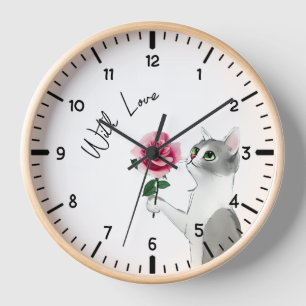 Chat Rose rose rose rose avec amour Horloge