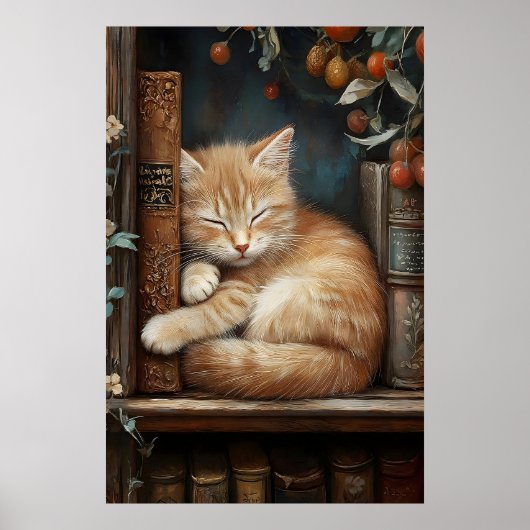 Chat roux dormant sur une impression de livres, Da (Devant)