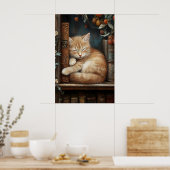 Chat roux dormant sur une impression de livres, Da (Cuisine)