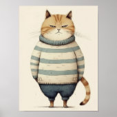 Chat Roux et Gras dans un Pull Bleu, Décoration de (Devant)