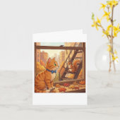 Chat roux sur la carte de l'automne (Fleur jaune)