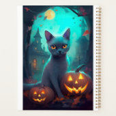 Chat Russe Bleu Halloween avec citrouilles effraya (Dos)