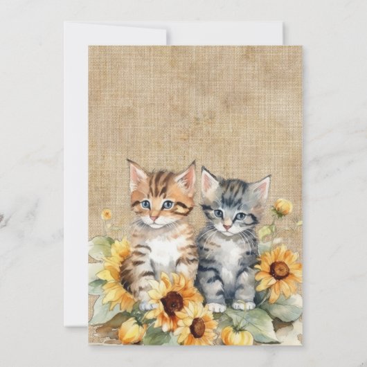 Chat Rustic Tournesols et chatons Carte d'annivers (Dos)