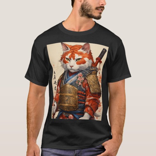 Chat Samurai avec Koi Armor T-Shirt Design (Devant)