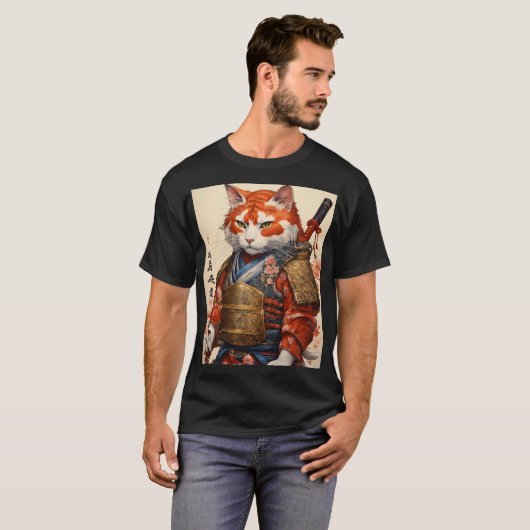 Chat Samurai avec Koi Armor T-Shirt Design (Devant entier)