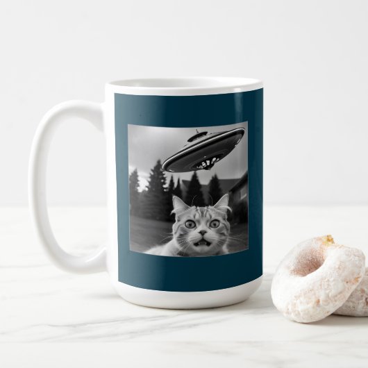 Chat Selfie OVNI Mug Drôle Café Mug (Avec donut)