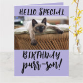 CHAT SIAMESE CARTES DE SALUT D'ANNIVERSAIRE (Fleur jaune)