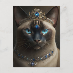 Chat siamois avec une couronne et un collier carte